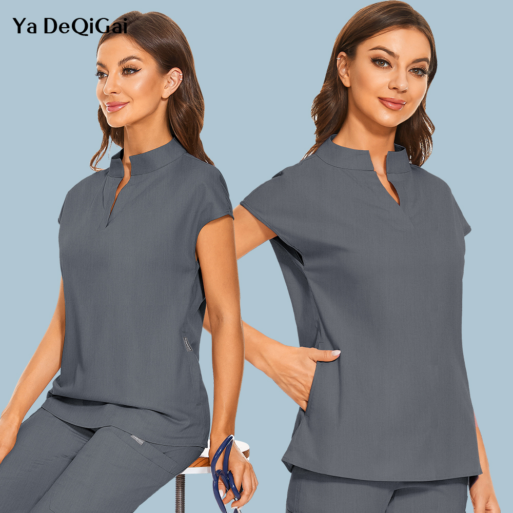 Medical Lab Uniform - Fashion Stand Collar Scrubs Tops For