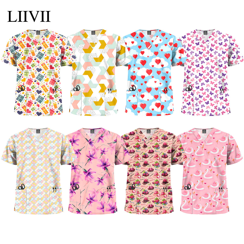 Medical Lab Uniform - Women Short Sleeve V Neck Shirts